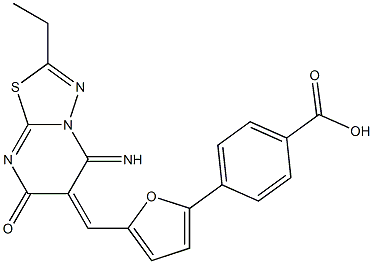 4-{5-[(2-ethyl-5-imino-7-oxo-5H-[1,3,4]thiadiazolo[3,2-a]pyrimidin-6(7H)-ylidene)methyl]-2-furyl}benzoic acid Struktur