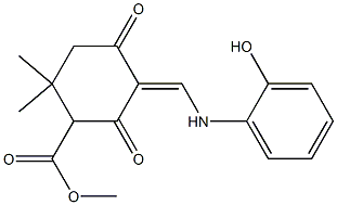 methyl 5-[(2-hydroxyanilino)methylene]-2,2-dimethyl-4,6-dioxocyclohexanecarboxylate Struktur