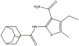 2-[(1-adamantylcarbonyl)amino]-4-ethyl-5-methyl-3-thiophenecarboxamide Struktur