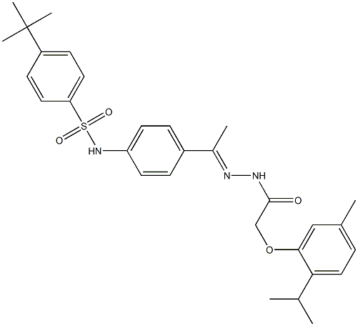 4-tert-butyl-N-(4-{N-[(2-isopropyl-5-methylphenoxy)acetyl]ethanehydrazonoyl}phenyl)benzenesulfonamide Struktur