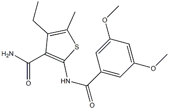 2-[(3,5-dimethoxybenzoyl)amino]-4-ethyl-5-methyl-3-thiophenecarboxamide Struktur