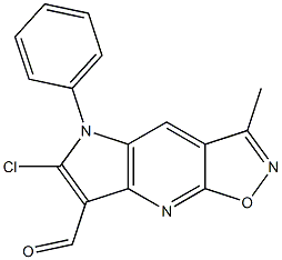 6-chloro-3-methyl-5-phenyl-5H-isoxazolo[5,4-b]pyrrolo[2,3-e]pyridine-7-carbaldehyde Struktur