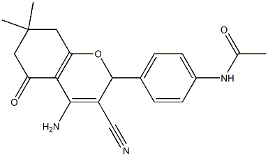 N-[4-(4-amino-3-cyano-7,7-dimethyl-5-oxo-5,6,7,8-tetrahydro-2H-chromen-2-yl)phenyl]acetamide Struktur