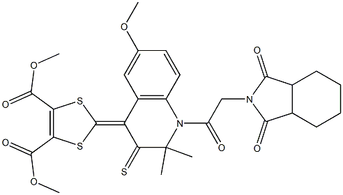 dimethyl 2-(1-[(1,3-dioxooctahydro-2H-isoindol-2-yl)acetyl]-6-methoxy-2,2-dimethyl-3-thioxo-2,3-dihydro-4(1H)-quinolinylidene)-1,3-dithiole-4,5-dicarboxylate Struktur