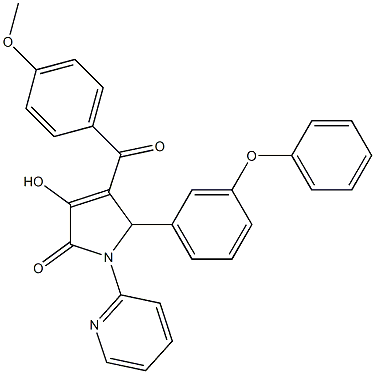 3-hydroxy-4-(4-methoxybenzoyl)-5-(3-phenoxyphenyl)-1-(2-pyridinyl)-1,5-dihydro-2H-pyrrol-2-one Struktur