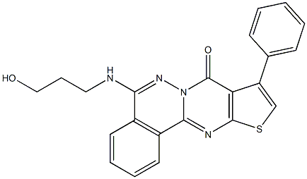 5-[(3-hydroxypropyl)amino]-9-phenyl-8H-thieno[2',3':4,5]pyrimido[2,1-a]phthalazin-8-one Struktur