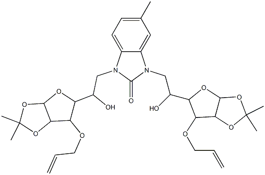 1,3-bis{2-[6-(allyloxy)-2,2-dimethyltetrahydrofuro[2,3-d][1,3]dioxol-5-yl]-2-hydroxyethyl}-5-methyl-1,3-dihydro-2H-benzimidazol-2-one Struktur