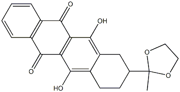 6,11-dihydroxy-8-(2-methyl-1,3-dioxolan-2-yl)-7,8,9,10-tetrahydro-5,12-naphthacenedione Struktur