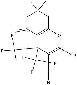 2-amino-7,7-dimethyl-5-oxo-4,4-bis(trifluoromethyl)-5,6,7,8-tetrahydro-4H-chromene-3-carbonitrile Struktur