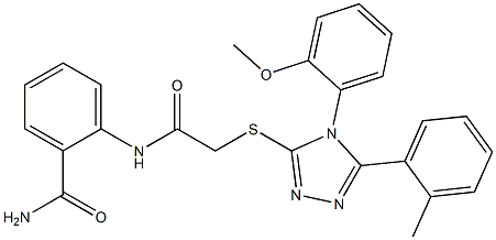 2-[({[4-[2-(methyloxy)phenyl]-5-(2-methylphenyl)-4H-1,2,4-triazol-3-yl]sulfanyl}acetyl)amino]benzamide Struktur