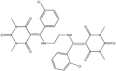 5-{(2-chlorophenyl)[(2-{[(3-chlorophenyl)(1,3-dimethyl-2,4,6-trioxotetrahydro-5(2H)-pyrimidinylidene)methyl]amino}ethyl)amino]methylene}-1,3-dimethyl-2,4,6(1H,3H,5H)-pyrimidinetrione Struktur