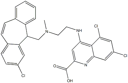 5,7-dichloro-4-({2-[[(3-chloro-5H-dibenzo[a,d]cyclohepten-5-yl)methyl](methyl)amino]ethyl}amino)-2-quinolinecarboxylic acid Struktur