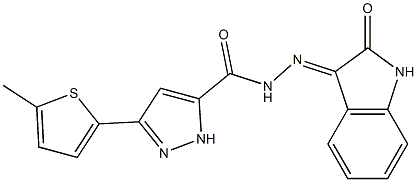 3-(5-methyl-2-thienyl)-N'-(2-oxo-1,2-dihydro-3H-indol-3-ylidene)-1H-pyrazole-5-carbohydrazide Struktur