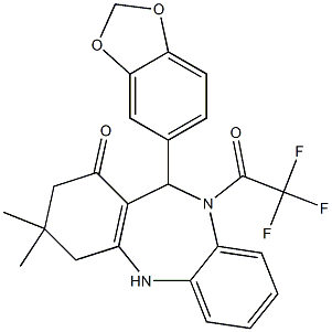 11-(1,3-benzodioxol-5-yl)-3,3-dimethyl-10-(trifluoroacetyl)-2,3,4,5,10,11-hexahydro-1H-dibenzo[b,e][1,4]diazepin-1-one Struktur