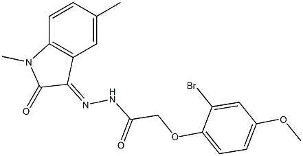 2-(2-bromo-4-methoxyphenoxy)-N'-(1,5-dimethyl-2-oxo-1,2-dihydro-3H-indol-3-ylidene)acetohydrazide Struktur