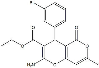 ethyl 2-amino-4-(3-bromophenyl)-7-methyl-5-oxo-4H,5H-pyrano[4,3-b]pyran-3-carboxylate Struktur