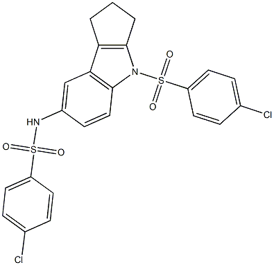 4-chloro-N-{4-[(4-chlorophenyl)sulfonyl]-1,2,3,4-tetrahydrocyclopenta[b]indol-7-yl}benzenesulfonamide Struktur