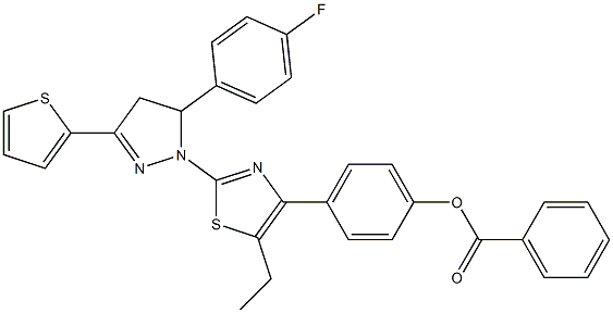 4-{5-ethyl-2-[5-(4-fluorophenyl)-3-(2-thienyl)-4,5-dihydro-1H-pyrazol-1-yl]-1,3-thiazol-4-yl}phenyl benzoate Struktur