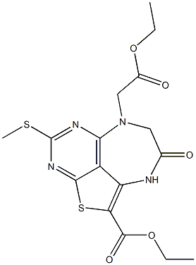 ethyl 6-(2-ethoxy-2-oxoethyl)-4-(methylsulfanyl)-8-oxo-6,7,8,9-tetrahydro-2-thia-3,5,6,9-tetraazabenzo[cd]azulene-1-carboxylate Struktur