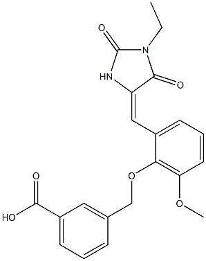 3-({2-[(1-ethyl-2,5-dioxo-4-imidazolidinylidene)methyl]-6-methoxyphenoxy}methyl)benzoic acid Struktur