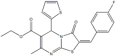 ethyl 2-(4-fluorobenzylidene)-7-methyl-3-oxo-5-(2-thienyl)-2,3-dihydro-5H-[1,3]thiazolo[3,2-a]pyrimidine-6-carboxylate Struktur