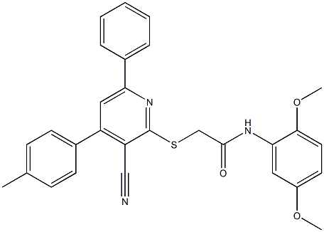 2-{[3-cyano-4-(4-methylphenyl)-6-phenyl-2-pyridinyl]sulfanyl}-N-(2,5-dimethoxyphenyl)acetamide Struktur