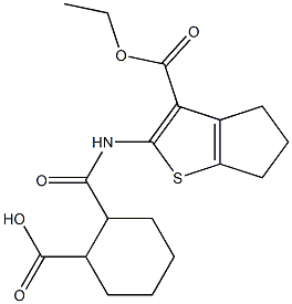 2-({[3-(ethoxycarbonyl)-5,6-dihydro-4H-cyclopenta[b]thien-2-yl]amino}carbonyl)cyclohexanecarboxylic acid Struktur