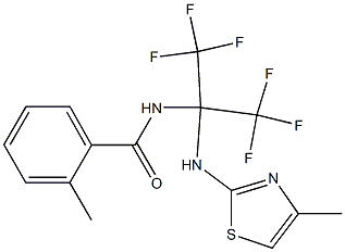 2-methyl-N-[2,2,2-trifluoro-1-[(4-methyl-1,3-thiazol-2-yl)amino]-1-(trifluoromethyl)ethyl]benzamide Struktur