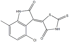 4-chloro-7-methyl-3-(4-oxo-2-thioxo-1,3-thiazolidin-5-ylidene)-1,3-dihydro-2H-indol-2-one Struktur