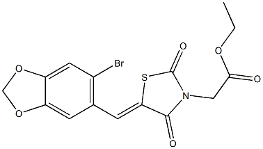 ethyl {5-[(6-bromo-1,3-benzodioxol-5-yl)methylene]-2,4-dioxo-1,3-thiazolidin-3-yl}acetate Struktur