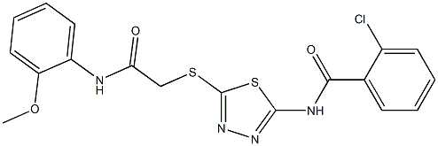 2-chloro-N-(5-{[2-(2-methoxyanilino)-2-oxoethyl]sulfanyl}-1,3,4-thiadiazol-2-yl)benzamide Struktur