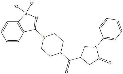 4-{[4-(1,1-dioxido-1,2-benzisothiazol-3-yl)-1-piperazinyl]carbonyl}-1-phenyl-2-pyrrolidinone Struktur