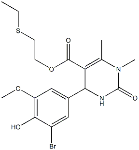 2-(ethylsulfanyl)ethyl 4-(3-bromo-4-hydroxy-5-methoxyphenyl)-1,6-dimethyl-2-oxo-1,2,3,4-tetrahydropyrimidine-5-carboxylate Struktur