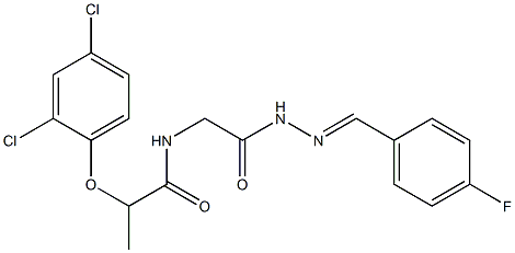 2-(2,4-dichlorophenoxy)-N-{2-[2-(4-fluorobenzylidene)hydrazino]-2-oxoethyl}propanamide Struktur