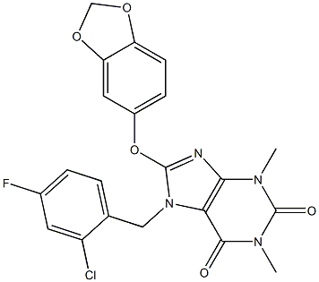 8-(1,3-benzodioxol-5-yloxy)-7-(2-chloro-4-fluorobenzyl)-1,3-dimethyl-3,7-dihydro-1H-purine-2,6-dione Struktur