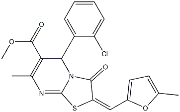 methyl 5-(2-chlorophenyl)-7-methyl-2-[(5-methyl-2-furyl)methylene]-3-oxo-2,3-dihydro-5H-[1,3]thiazolo[3,2-a]pyrimidine-6-carboxylate Struktur