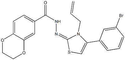 N'-(3-allyl-4-(3-bromophenyl)-1,3-thiazol-2(3H)-ylidene)-2,3-dihydro-1,4-benzodioxine-6-carbohydrazide Struktur