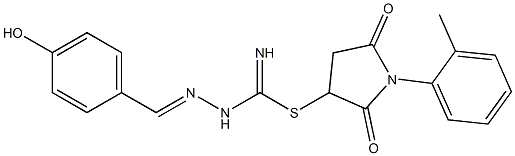 1-(2-methylphenyl)-2,5-dioxo-3-pyrrolidinyl 2-(4-hydroxybenzylidene)hydrazinecarbimidothioate Struktur