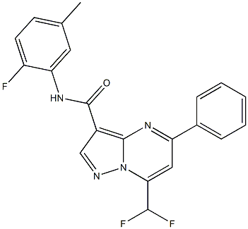 7-(difluoromethyl)-N-(2-fluoro-5-methylphenyl)-5-phenylpyrazolo[1,5-a]pyrimidine-3-carboxamide Struktur