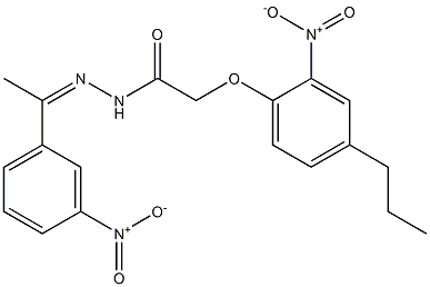 N'-(1-{3-nitrophenyl}ethylidene)-2-{2-nitro-4-propylphenoxy}acetohydrazide Struktur