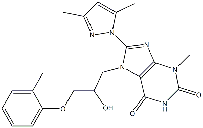 8-(3,5-dimethyl-1H-pyrazol-1-yl)-7-[2-hydroxy-3-(2-methylphenoxy)propyl]-3-methyl-3,7-dihydro-1H-purine-2,6-dione Struktur