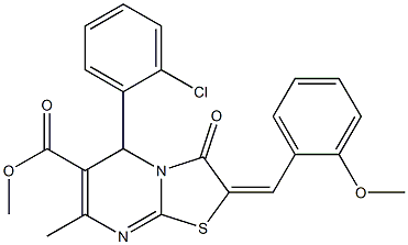 methyl 5-(2-chlorophenyl)-2-(2-methoxybenzylidene)-7-methyl-3-oxo-2,3-dihydro-5H-[1,3]thiazolo[3,2-a]pyrimidine-6-carboxylate Struktur