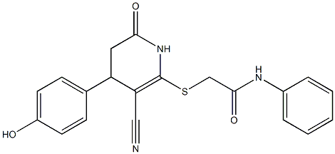 2-{[3-cyano-4-(4-hydroxyphenyl)-6-oxo-1,4,5,6-tetrahydro-2-pyridinyl]sulfanyl}-N-phenylacetamide Struktur