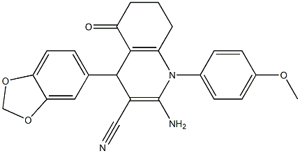 2-amino-4-(1,3-benzodioxol-5-yl)-1-(4-methoxyphenyl)-5-oxo-1,4,5,6,7,8-hexahydroquinoline-3-carbonitrile Struktur