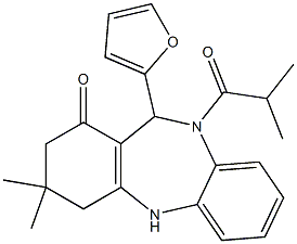 11-(2-furyl)-10-isobutyryl-3,3-dimethyl-2,3,4,5,10,11-hexahydro-1H-dibenzo[b,e][1,4]diazepin-1-one Struktur