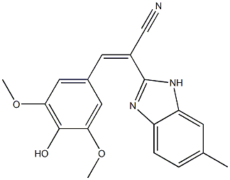 3-(4-hydroxy-3,5-dimethoxyphenyl)-2-(6-methyl-1H-benzimidazol-2-yl)acrylonitrile Struktur