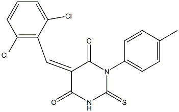 5-(2,6-dichlorobenzylidene)-1-(4-methylphenyl)-2-thioxodihydro-4,6(1H,5H)-pyrimidinedione Struktur