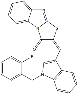 2-{[1-(2-fluorobenzyl)-1H-indol-3-yl]methylene}[1,3]thiazolo[3,2-a]benzimidazol-3(2H)-one Struktur