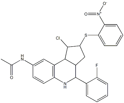 N-[1-chloro-4-(2-fluorophenyl)-2-({2-nitrophenyl}sulfanyl)-2,3,3a,4,5,9b-hexahydro-1H-cyclopenta[c]quinolin-8-yl]acetamide Struktur