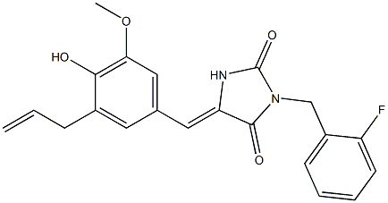 5-(3-allyl-4-hydroxy-5-methoxybenzylidene)-3-(2-fluorobenzyl)-2,4-imidazolidinedione Struktur